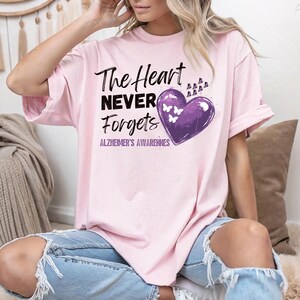 The Heart Never Forgets T-shirt, Alzheimer's Awareness Tee, Dementia Tee, Purple Ribbon Sweatshirt