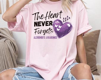 The Heart Never Forgets T-shirt, Alzheimer's Awareness Tee, Dementia Tee, Purple Ribbon Sweatshirt