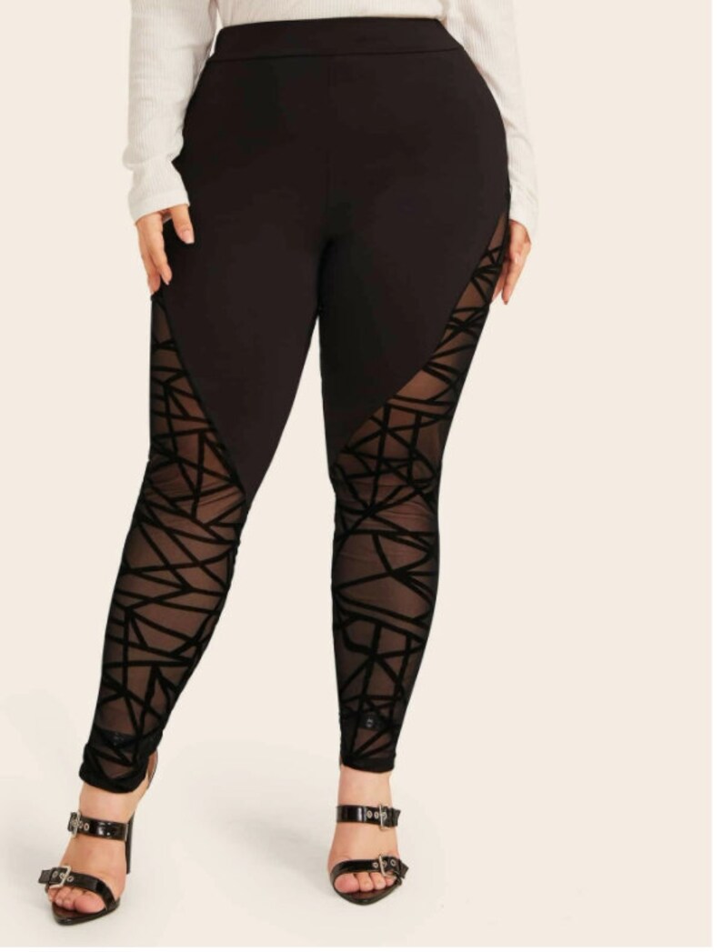Plus Geo Flocked Mesh Insert Leggings