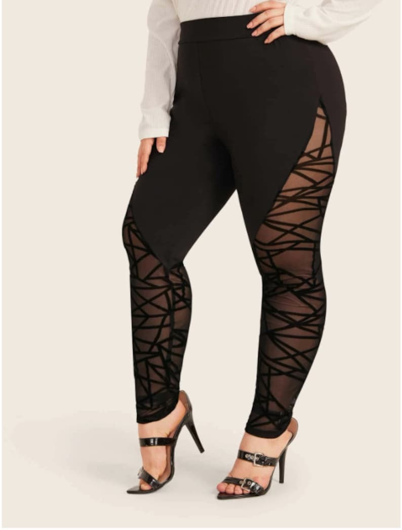 Plus Geo Flocked Mesh Insert Leggings