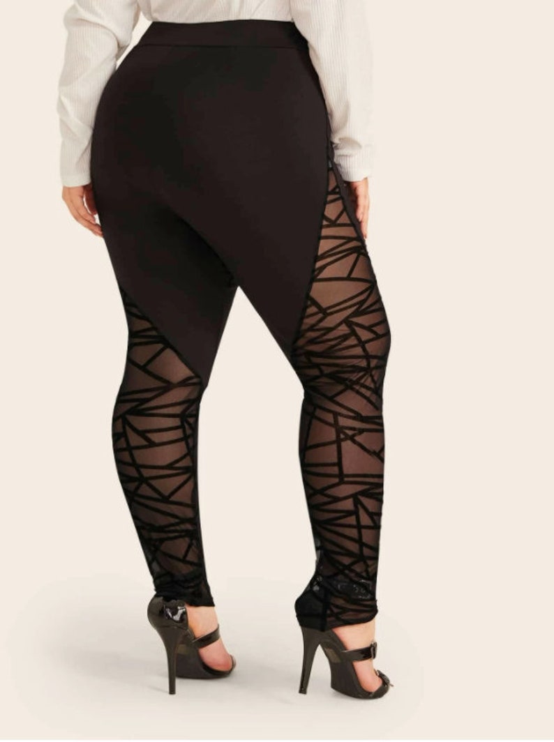 Plus Geo Flocked Mesh Insert Leggings