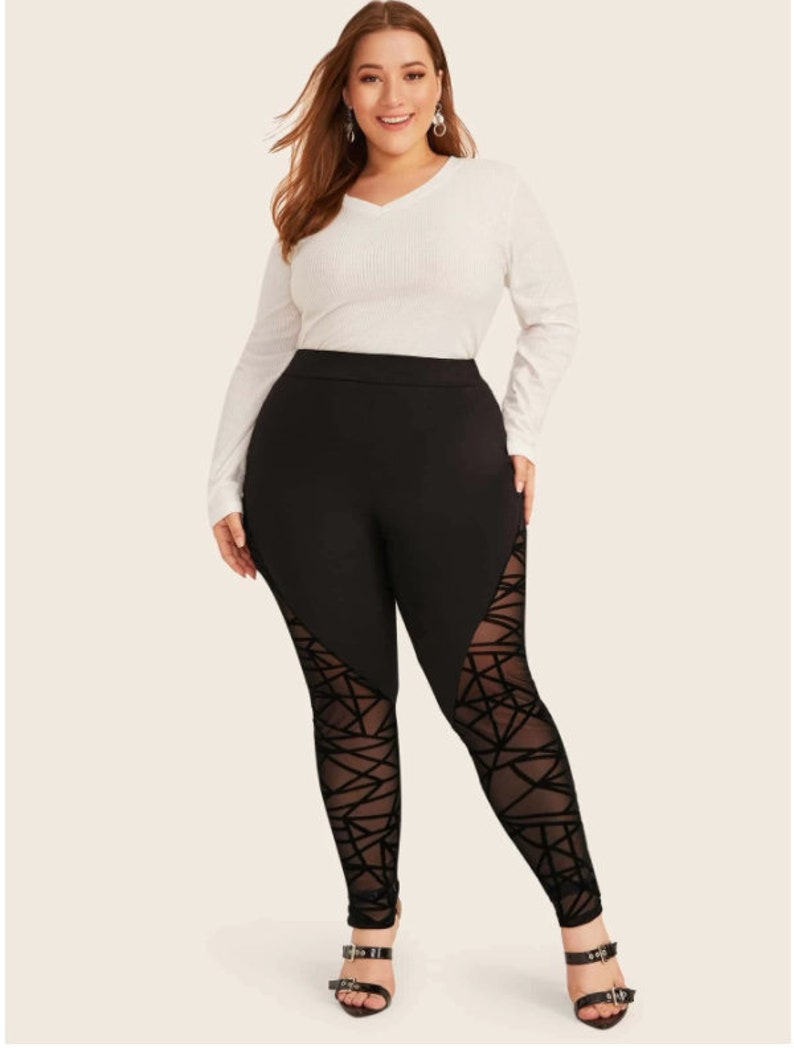 Plus Geo Flocked Mesh Insert Leggings