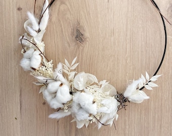 Dried flowers wreath, boho wreath, cotton, dried flowers white