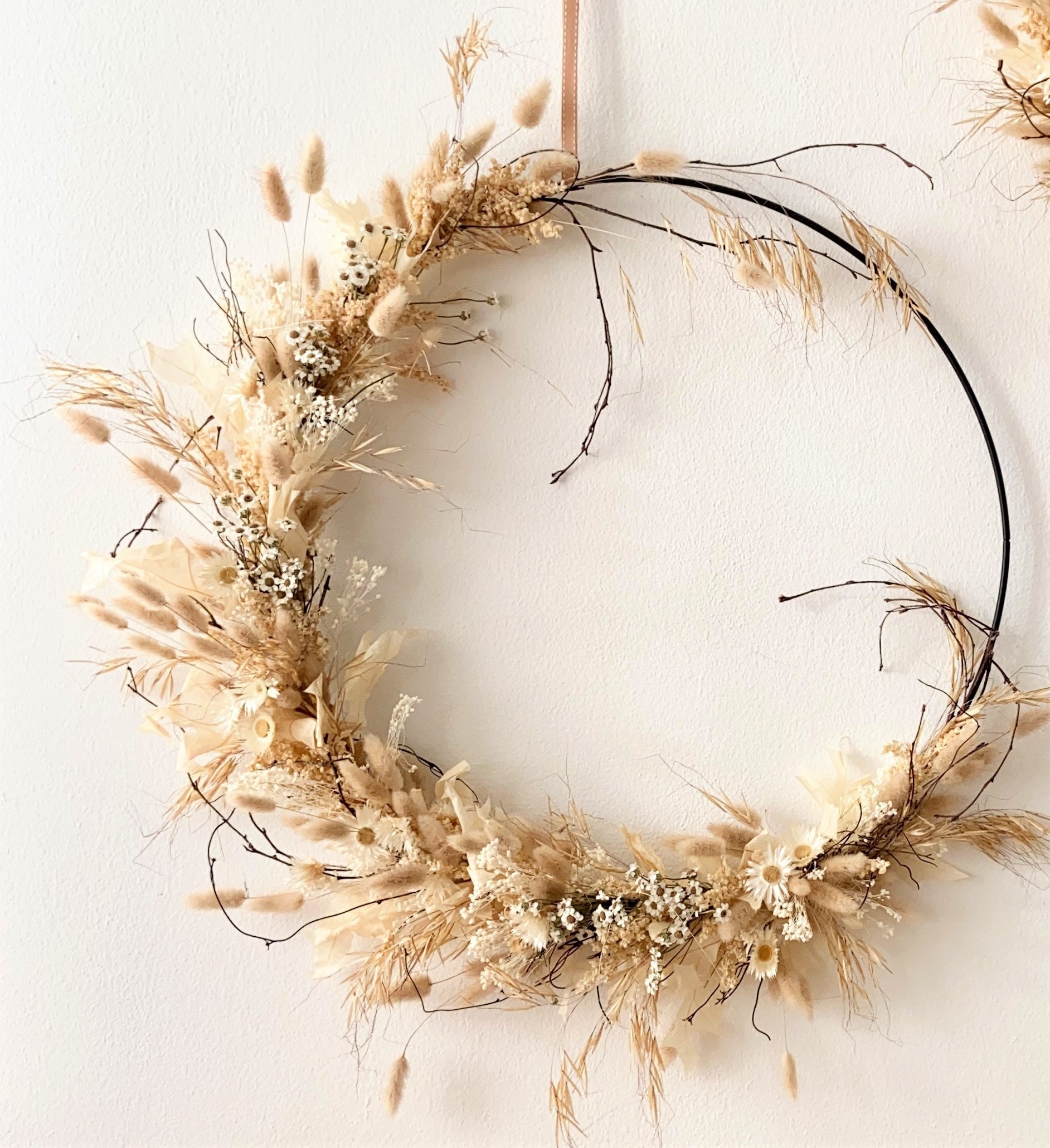 Couronne De Fleurs Séchées Murales Atmosphera 34 Cm Beige - Décoration Murale Tendance, Forme Ronde, Plantes Séchées - 2