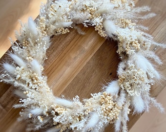 Dried flower wreath, dried flowers beige, dried flower ring boho, beige, white