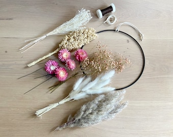 DIY dried flower set, dried flower wreath pink, dried flowers individually, dried flower ring boho