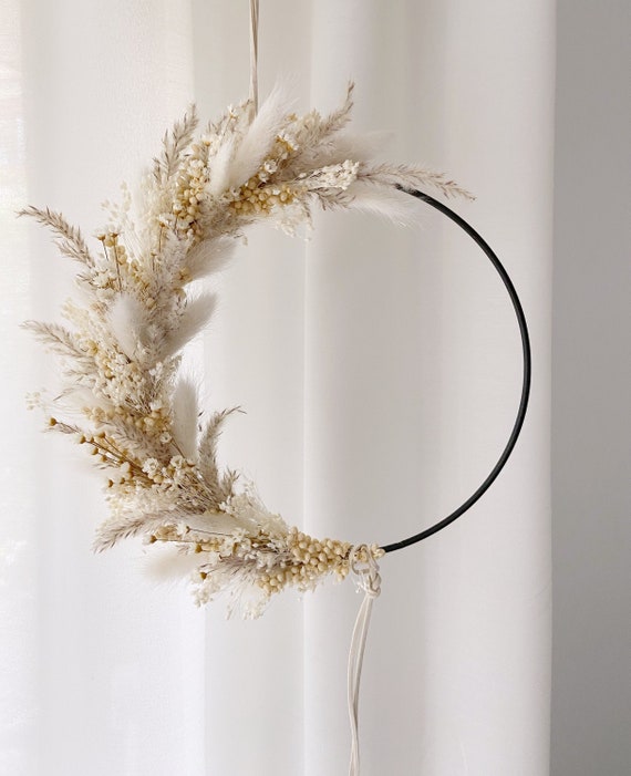 Trockenblumenkranz, Pampasgras Trockenblumen boho, Trockenblumen Ring weiß, beige