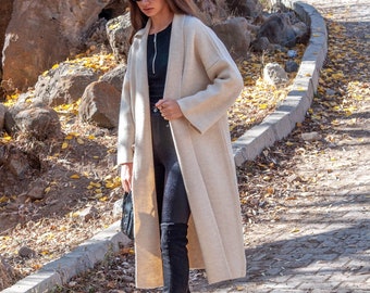 Cashmere Long Coat / Ecru Wide Sleeve Long Cardigan