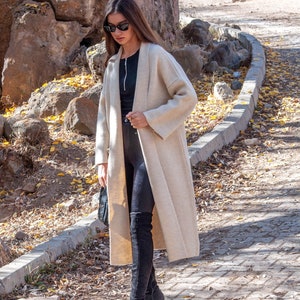 Cashmere Long Coat / Ecru Wide Sleeve Long Cardigan