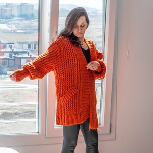 Chunky burnt orange cardigan clearance