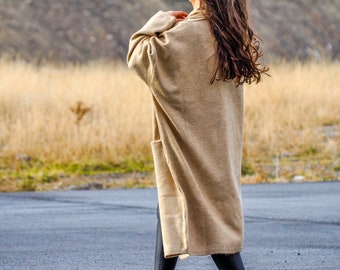 Beige Wool Slouch Cardigan with Pockets - Cozy Oversized Style / 6 other color options available