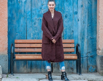 Alpaca  Long Cardigan / Brown Women Cardigan/ Knitted Cardigan / Loose Cardigan / Buttoned Cardigan / Minimalist cardigan / Gift for Women