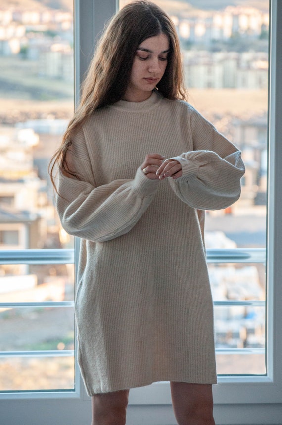 cream coloured sweater dress Cream Catalina Roll Neck Sweater Dress