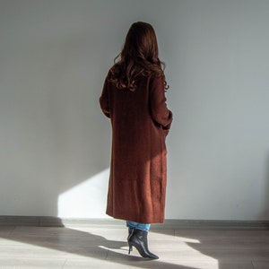 Cashmere Wool Cardigan / Dark Brown Long Organic Sweater with Pockets image 6