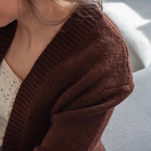 Cashmere Wool Cardigan / Dark Brown Long Organic Sweater with Pockets image 10