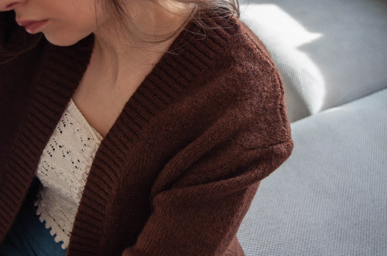 Cashmere Wool Cardigan / Dark Brown Long Organic Sweater with Pockets image 10