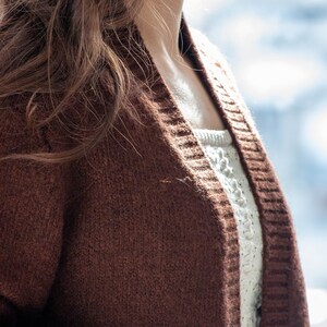Cashmere Wool Cardigan / Dark Brown Long Organic Sweater with Pockets image 5