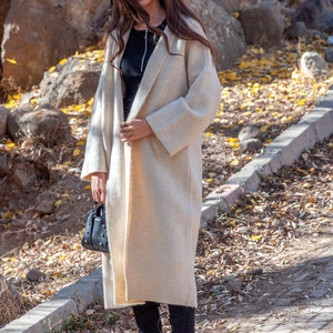 Cashmere Long Coat / Ecru Wide Sleeve Long Cardigan image 5