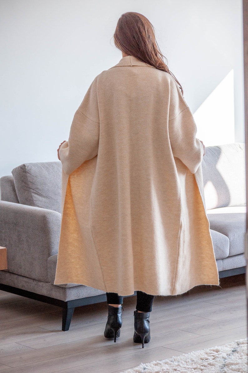 Cashmere Long Coat / Ecru Wide Sleeve Long Cardigan image 6