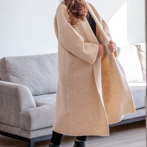 Cashmere Long Coat / Ecru Wide Sleeve Long Cardigan image 7