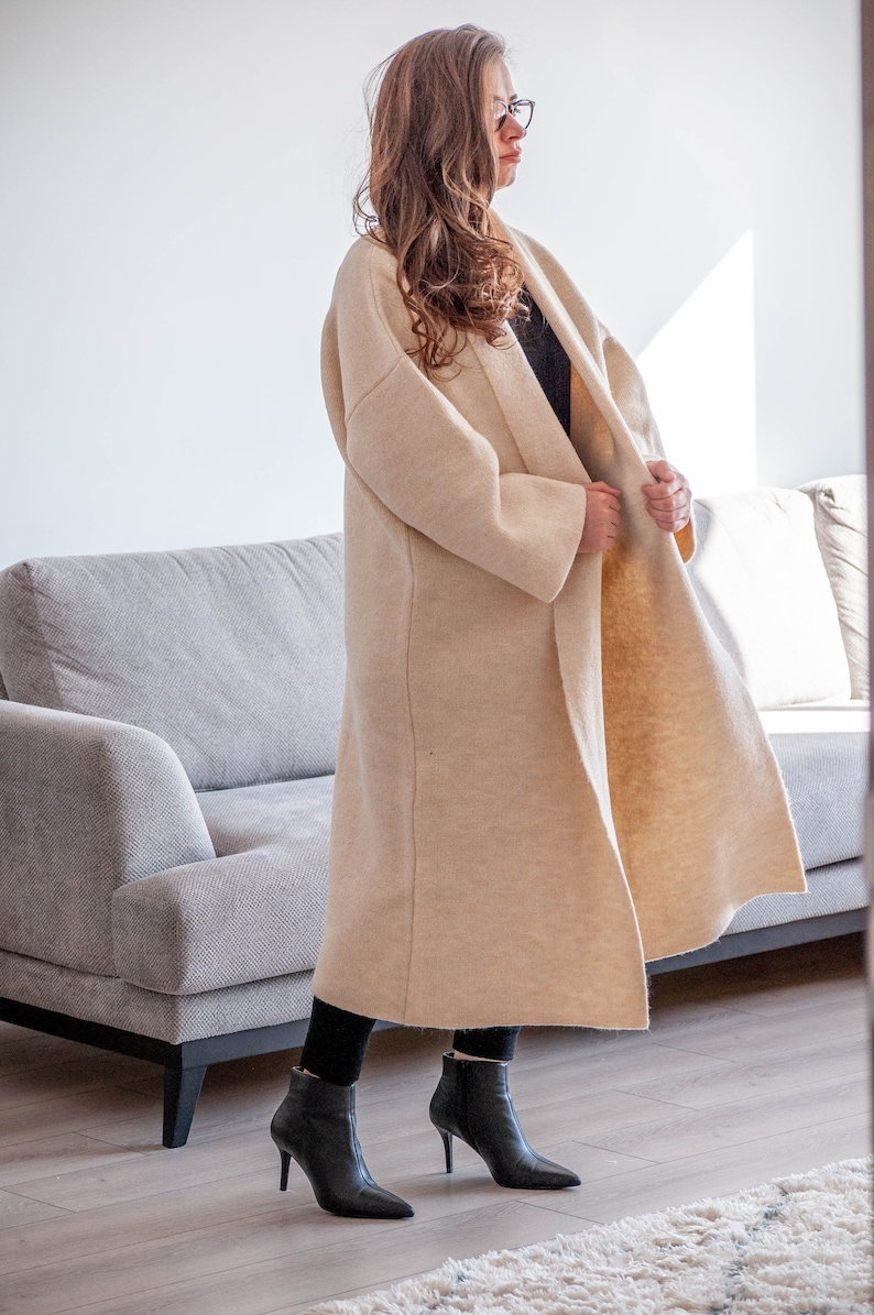 Cashmere Long Coat / Ecru Wide Sleeve Long Cardigan image 7