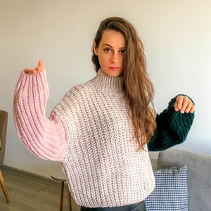 Mockneck Colorblock Sweater / Patchwork Pullover / Slouchy Oversized Sweater Knitted with Cotton