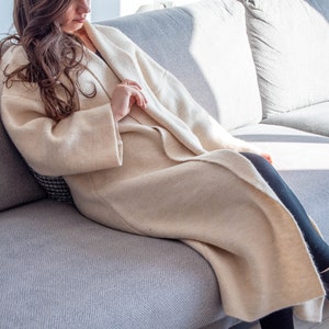 Cashmere Long Coat / Ecru Wide Sleeve Long Cardigan image 8