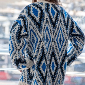 Argyle Blue Sweater / Long Sleeve Oversized Sweater / Long Slouchy Pullover Sweater image 8