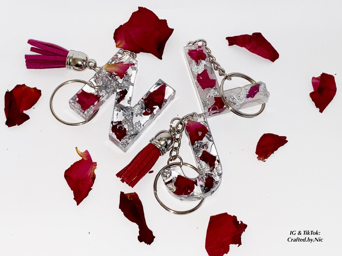 Keychain with Real Roses Customizable Rose Initial Keychain Etsy