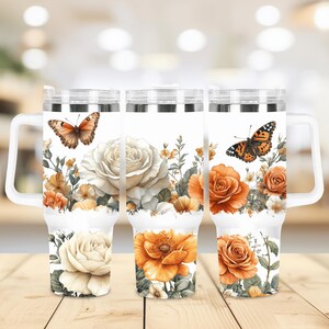 Boho Flowers 40 oz Tumbler Wrap, Butterfly 40 oz Tumbler PNG, Floral 40oz Sublimation Tumbler Design, 40oz Tumbler Template, Vintage Floral