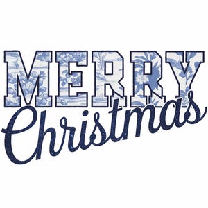 Grand Millennial Coquette Christmas png, Blue Toile Merry Christmas design, chinoiserie png, Trendy glitter png, Preppy Christmas shirt png