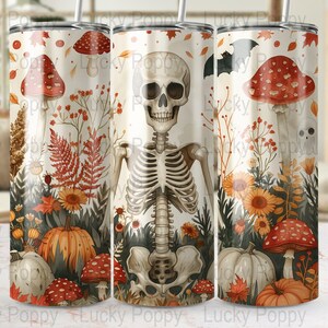 Halloween-Skelett Becher, Herbstwald-Schädel-Design, gruseliger Pilz-Herbst, Floral Gothic 20 Unzen Becher, digitaler Download