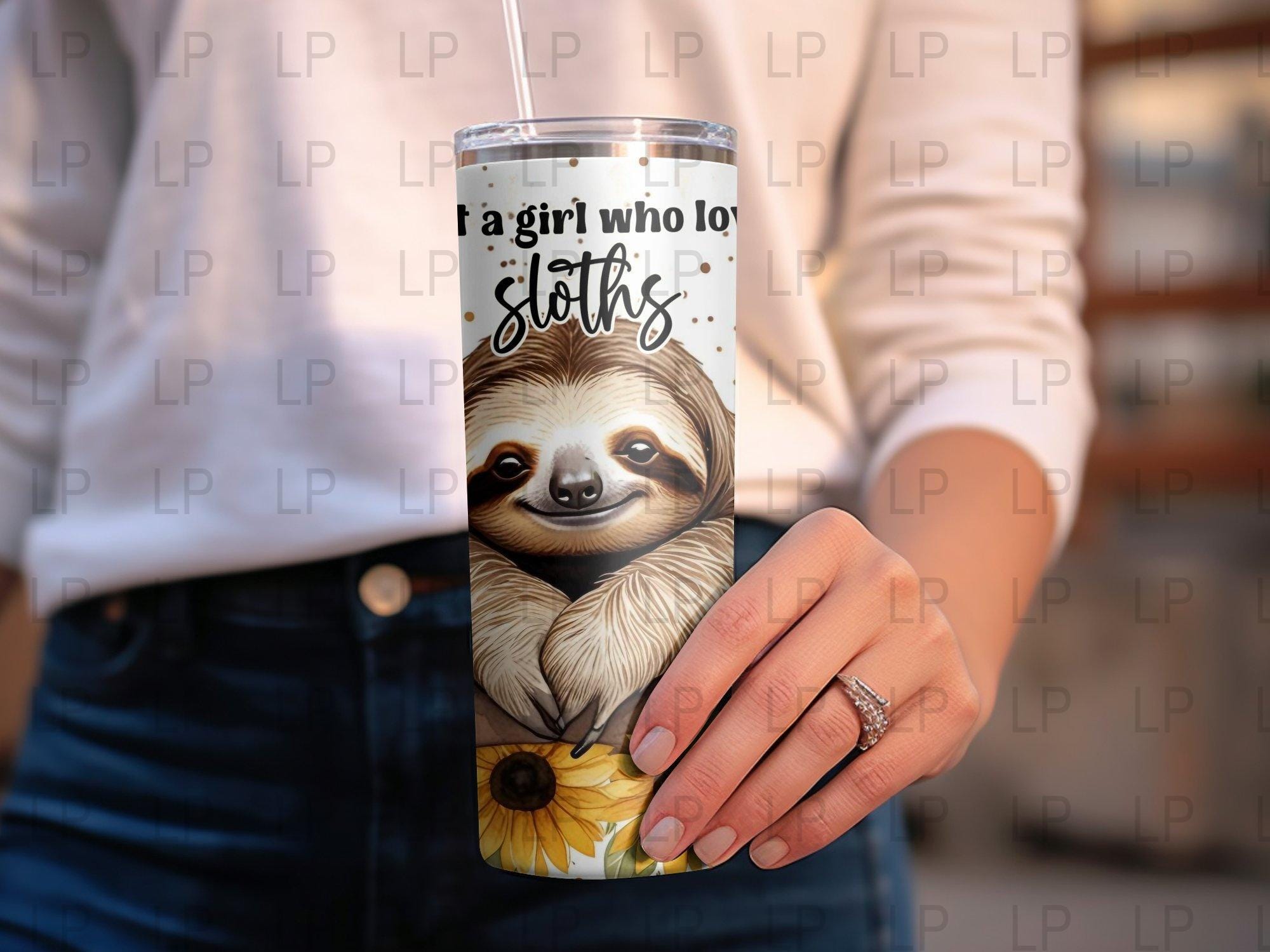 Just a Girl Who Loves Sloths Tumbler Wrap, Cute Sloth Floral Sunflower ...