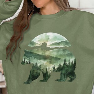 Wilderness Bear Forest Landscape Digital Art Print, Nature Wildlife Bear Silhouette PNG, Rustic Cabin Wall Decor, Instant Download