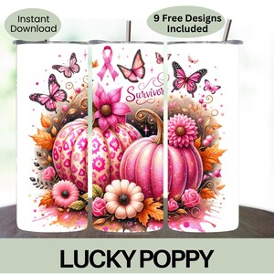 Pink Pumpkin Ribbon Awareness Breast Cancer Survivor Tumbler Wrap 20 oz Skinny Tumbler Sublimation Design Digital Download PNG Instant
