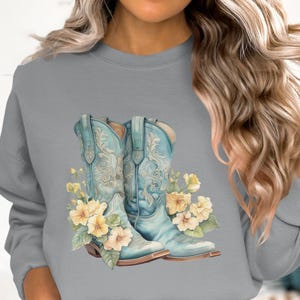 Floral Cowboy Boot PNG Clipart for Sublimation Projects Western Turquoise Design Western Cowboy Boots Floral Bouquet Watercolor Digital PNG