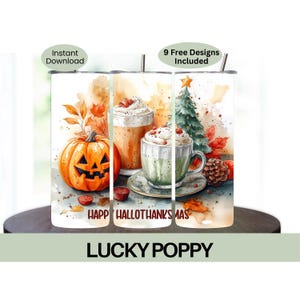 Happy Hallothanksmas 20 oz Skinny Tumbler Halloween PNG, Sublimation Design DIGITAL, Christmas png, Thanksgiving PNG, Funny Holiday Design