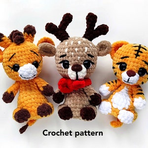 Tiger + Giraffe + Fawn CROCHET PATTERN PDF Crochet animals English pattern Set of 3 patterns