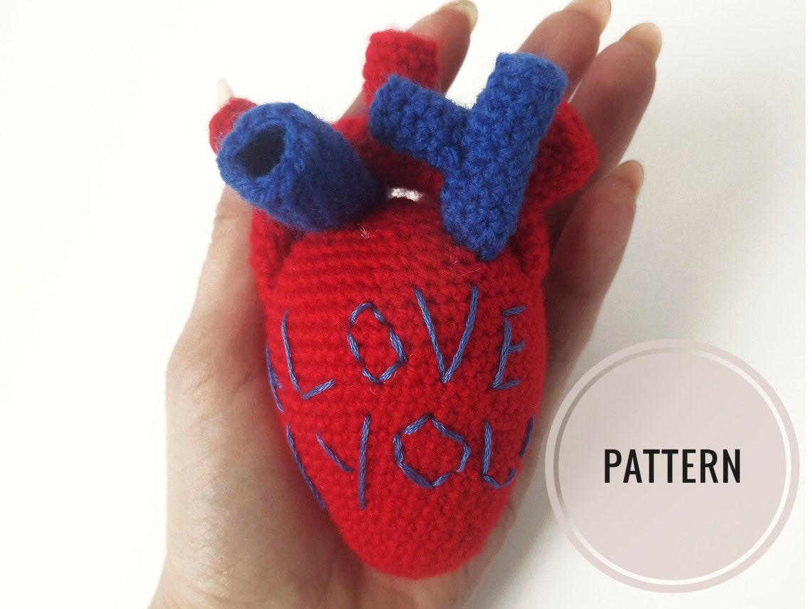 Amigurumi Pattern Crochet Anatomical Heart Plush Toy Present Etsy