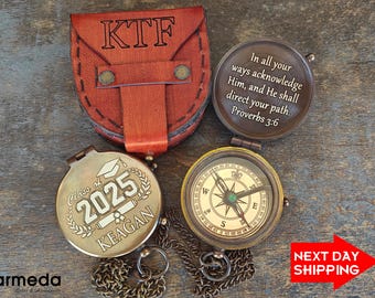 Personalized Graduation Compass – Engraved Brass Compass Gift for Son, Class of 2026 College Graduation Keepsake