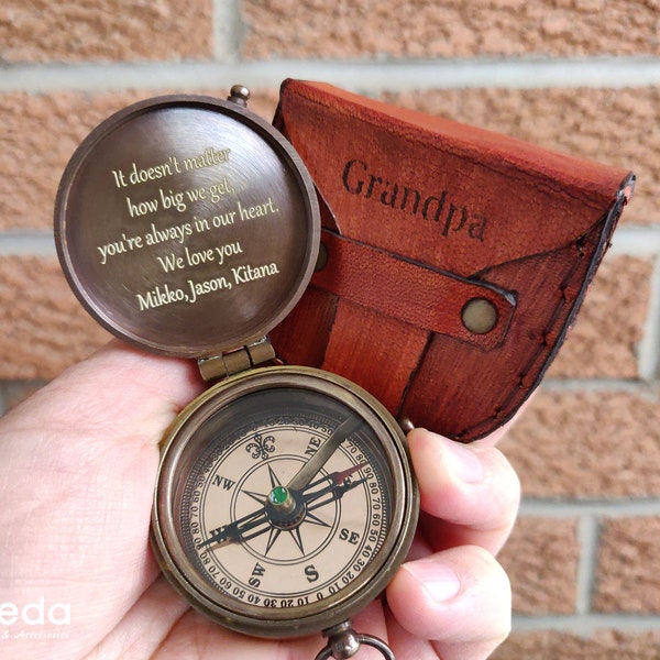 Personalized Working Compass for Granddad, Custom Engraved Christmas Gift for Grandpa