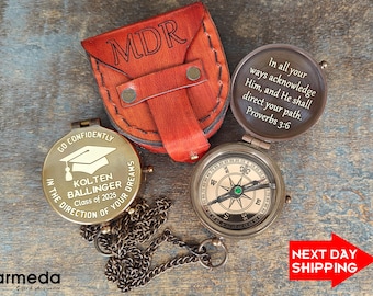 Personalized Brass Graduation Compass, Class of 2026 Gift