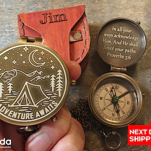 Personalized Camping Lover Gift Compass with Engraving, Personalized Christmas for Nature Lover, Customized Hiking Lover Gift, Camper Gifts