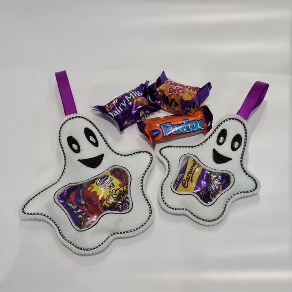 Digital download 2 sizes ghost peekaboo treat bag in the hoop machine embroidery design halloween sweets holder gift trendy spooky