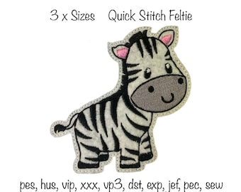 Instant download 3 sizes zebra quick stitch feltie outline machine embroidery design, multiple format african zoo animal cartoon