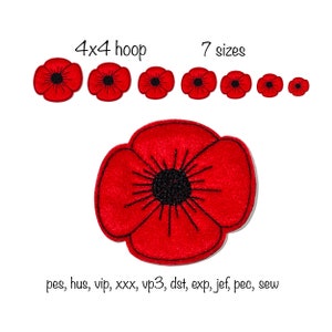Instant download 7 sizes poppy flower feltie outline machine embroidery design in multiple formats in the hoop quick stitch remembrance