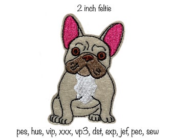 Digital download French Bulldog 2 inch feltie in the hoop machine embroidery design Frenchie pet lover Key ring paper clip, hair clip magnet