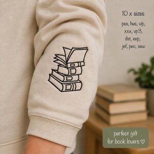 Digital download Stack of Books silhouette outline machine embroidery design 10 sizes, school college uni book lover reading club reader