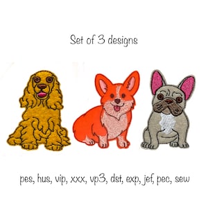 Digital download set of 3 Dog 2 inch feltie in the hoop machine embroidery design pet lover Frenchie, Spaniel, Corgi pattern