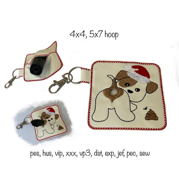 Motif de broderie machine de Noël avec caca de chien en téléchargement immédiat, pochette porte-rouleau 4 x 4, 5 x 7 pouces